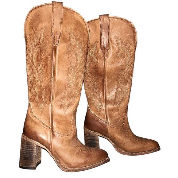 NWOB Freebird Jackson Leather Tan Western Cowgirl Boots Size 8 - Picture 2 of 7